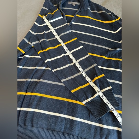 Old Navy Sweater Men Blue Yellow White Grey horiz., Striped 1/4 Zip Pullover XL - Picture 4 of 11